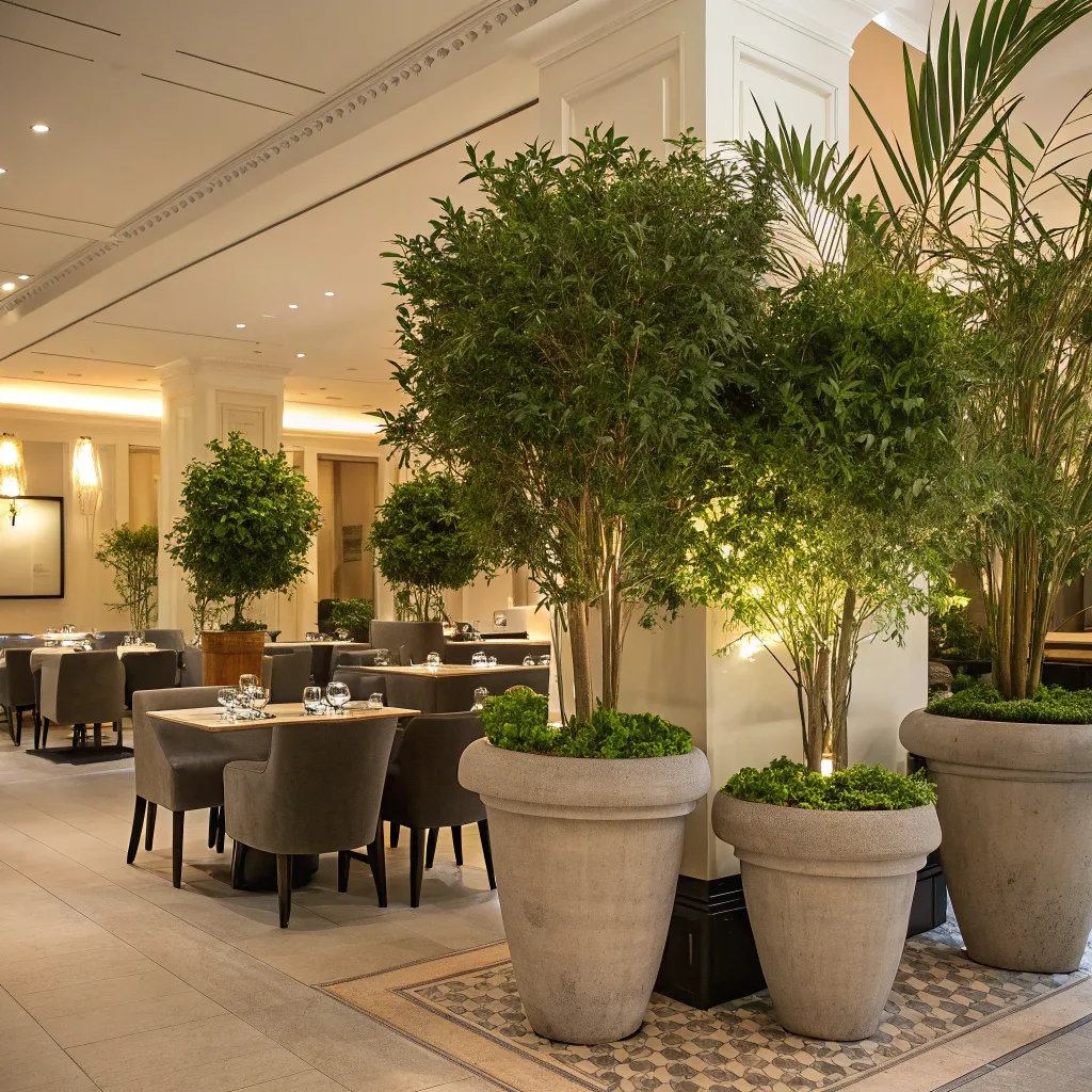 Dining area featuring modern plant arrangements